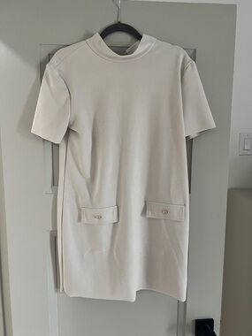 Zara Cream Short Sleeve Mini Dress with Pocket Flaps